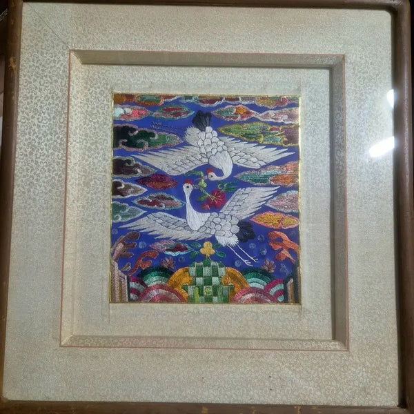 [BUNJANG] Korean Traditional Embroidery Double Crane Rank Badge Framed Art / 전통자수 문관 쌍학흉배 액자