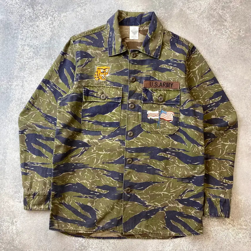 [BUNJANG] Huston Tiger Camo Vietnam Souvenir Utility Shirt / [S] Huston 휴스턴 타이거카모 베트남전 수베니어 셔츠