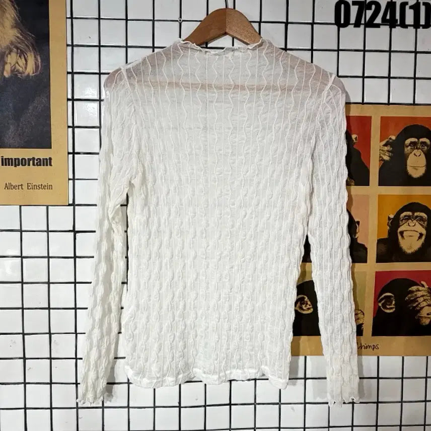 [BUNJANG] Zishen White Textured Long Sleeve T-Shirt / Zishen 화이트 텍스처 긴팔 티셔츠 90