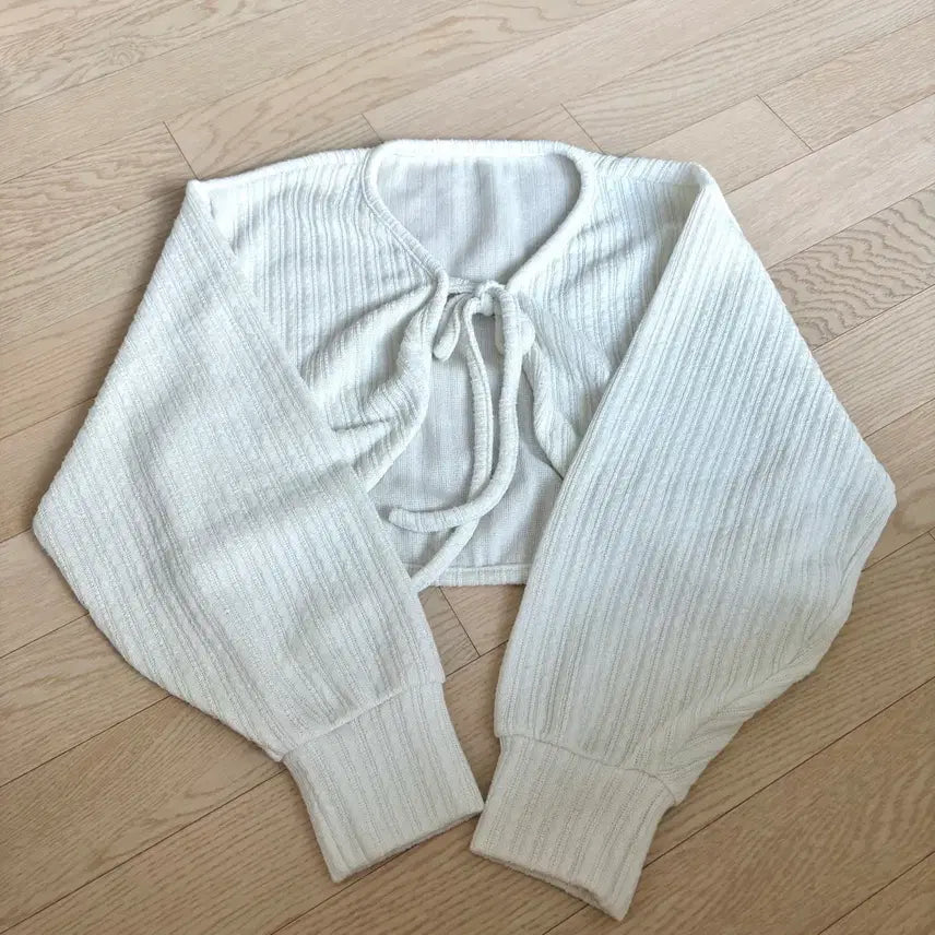 [BUNJANG] White Ribbon Bolero Cardigan / 화이트 리본 볼레로 가디건