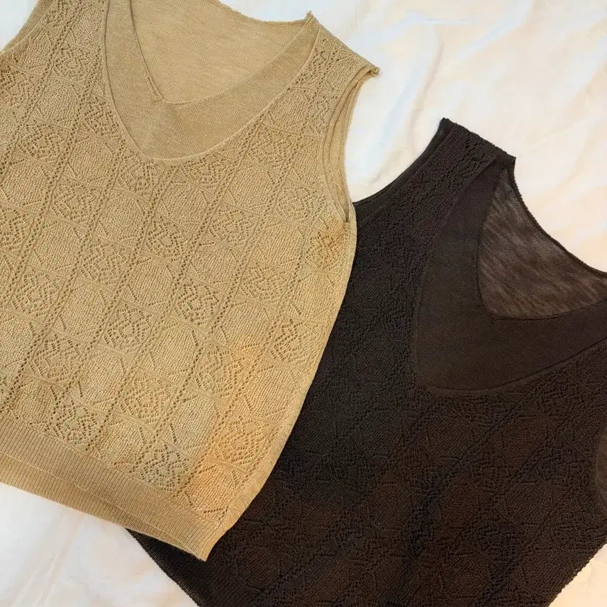 [BUNJANG] Knit Vest Beige/Brown / (새상품)니트 베스트 베이지/브라운