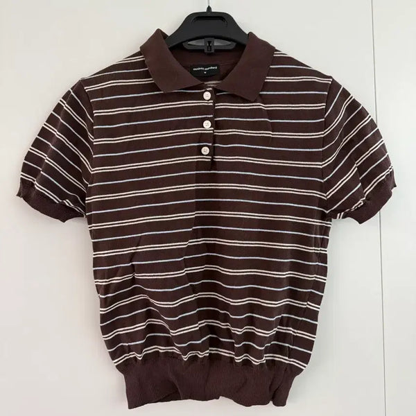 [BUNJANG] Musinsa Standard Women's Multi Stripe Knitted Polo Shirt / 무신사 스탠다드 스트라이프 셔츠