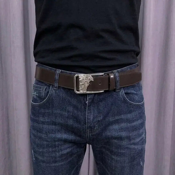 [BUNJANG] Versace Silver Medusa Brown Belt / 베르사체 실버 메두사 브라운 벨트 (No.133)