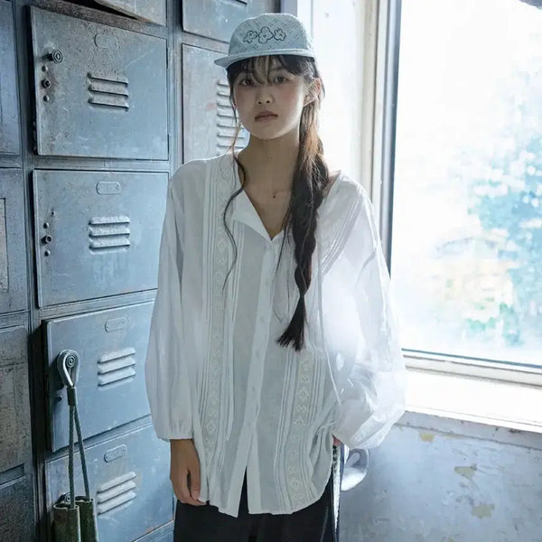 [BUNJANG] Hocus Pocus Linen Sunveil Blouse White / 호쿠스포쿠스 린넨 선베일 블라우스 화이트