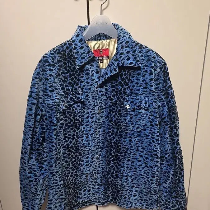 [BUNJANG] Cream Soda Blue Leopard Velour Shirt L / Cream soda 블루 레오파드 벨루어 셔츠 L