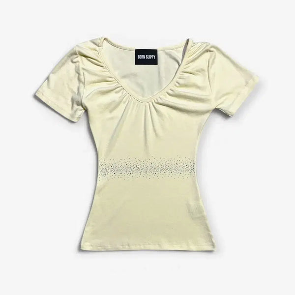 [BUNJANG] Sculptor Crystal Short Sleeve T-shirt Lemon Yellow / (새상품) 본슬리피 크리스탈 반팔 셔링 티셔츠 레몬 옐로우 스컬프터블랙업
