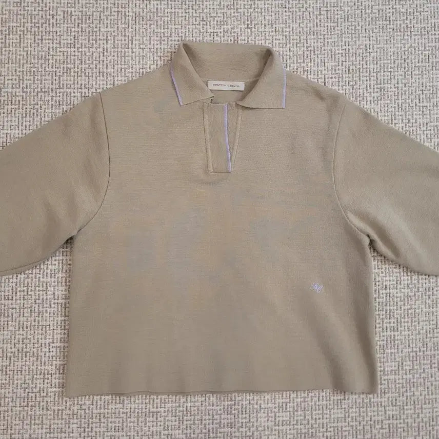 [BUNJANG] Frontrow X Recto Beige Collar Short Sleeve Knit XS / 프론트로우 X 렉토 베이지 카라 반팔 니트XS