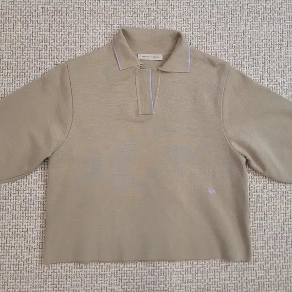 [BUNJANG] Frontrow X Recto Beige Collar Short Sleeve Knit XS / 프론트로우 X 렉토 베이지 카라 반팔 니트XS