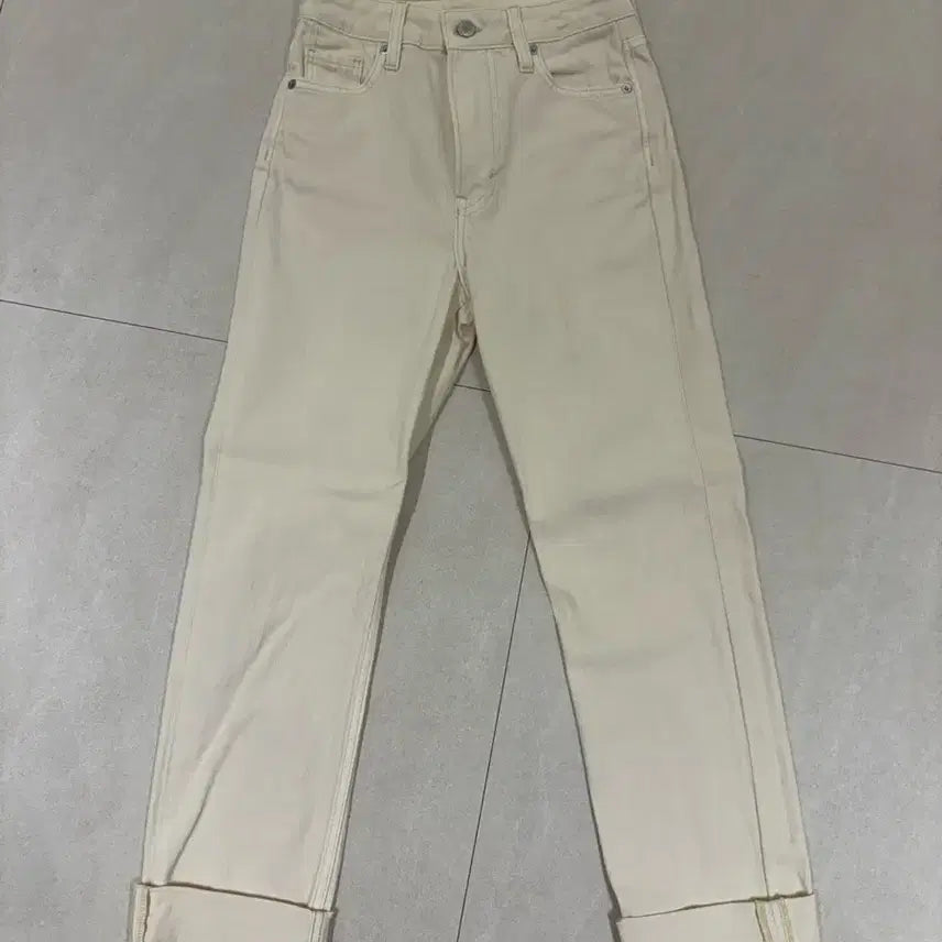 [BUNJANG] H&M Cream Ivory Roll-up Straight Cotton Denim Jeans 34 / H&M 크림 아이보리 롤업 일자 코튼 데님 진 34