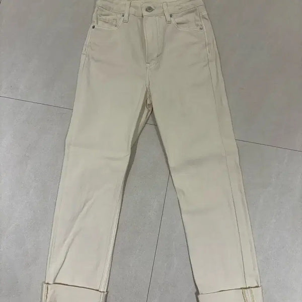[BUNJANG] H&M Cream Ivory Roll-up Straight Cotton Denim Jeans 34 / H&M 크림 아이보리 롤업 일자 코튼 데님 진 34