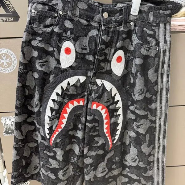[BUNJANG] BAPE x Adidas Shark Denim Pants (Size S) / (S) 베이프 아디다스 샤크데님 팬츠