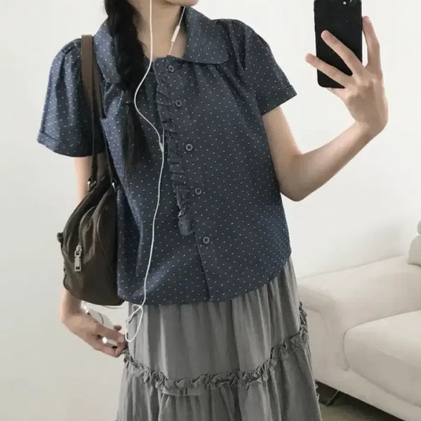 [BUNJANG] Dot Frill Blouse / 땡땡이 도트 프릴 블라우스/미쏘 에잇세컨즈 스파오 김아홉 바온 빈블