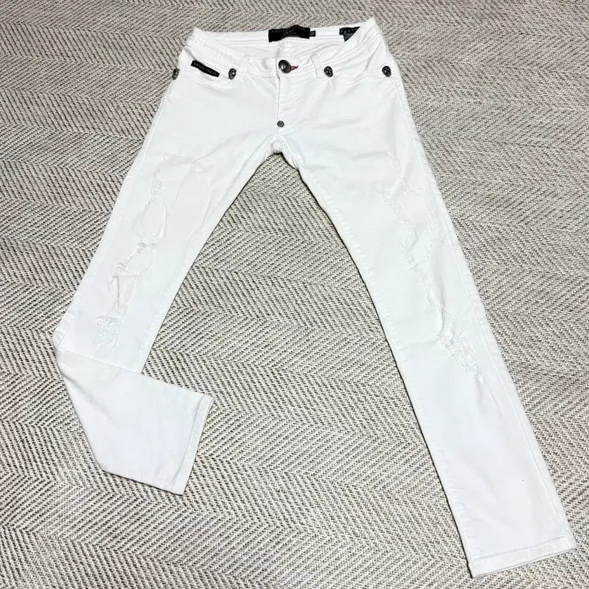 [BUNJANG] Philipp Plein White Skinny Jeans Distressed Wash / 플립플레인 화이트 스키니진 데미지 워싱