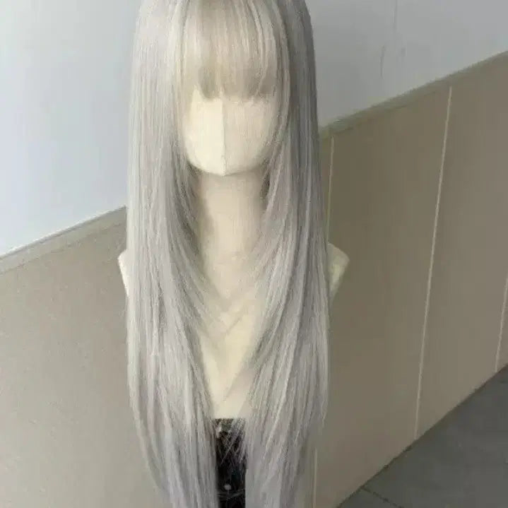 [BUNJANG] 65cm Silver Long Hair Fashion Wig Y2K Cosplay High-Heat Synthetic Fiber / 65cm 실버 백발 은발 은색 패션가발 Y2K 가발 코스프레 고열사