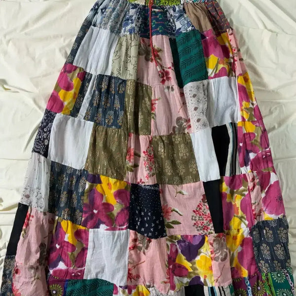 [BUNJANG] Vivid Color Patchwork Long Skirt / 비비드 컬러 패치워크 롱 스커트