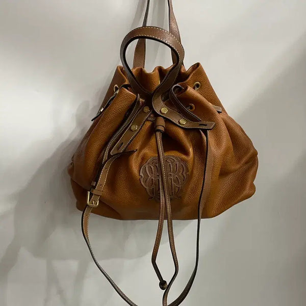 [BUNJANG] BEANPOLE Brown Leather Drawstring Bucket Shoulder Bag / [가로46/세로27] 빈폴 브라운 가죽 복주머니 버킷백 숄더백  3.8