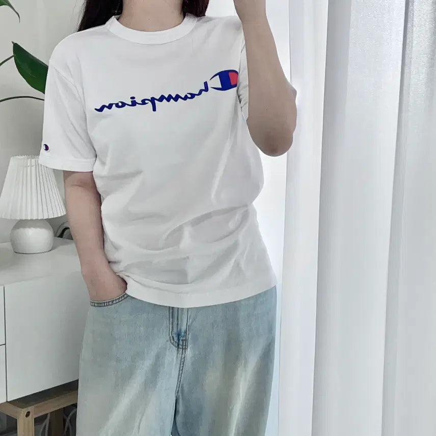 [BUNJANG] Champion White Round Neck Short Sleeve T-Shirt (M) / 챔피온 화이트 라운드 반팔티 [ M ]