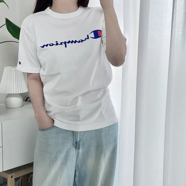 [BUNJANG] Champion White Round Neck Short Sleeve T-Shirt (M) / 챔피온 화이트 라운드 반팔티 [ M ]