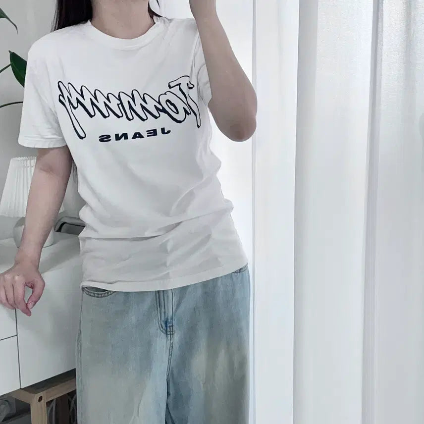 [BUNJANG] Tommy Hilfiger White Big Logo Crewneck T-Shirt - Size S / 타미 화이트 빅로고 라운드 반팔티 [ S ]