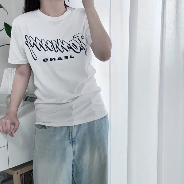 [BUNJANG] Tommy Hilfiger White Big Logo Crewneck T-Shirt - Size S / 타미 화이트 빅로고 라운드 반팔티 [ S ]