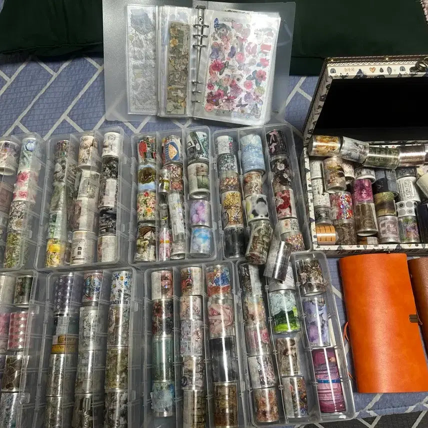 [BUNJANG] Vintage Diary Deco Kit - Leather Material Masking Tape & Stickers Bundle Set / 빈티지다꾸 다꾸템 다이어리 마테 마스킹테이프 스티커 문덕 문구 다꾸처분 가죽 일괄