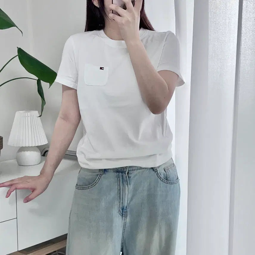 [BUNJANG] Tommy Hilfiger White Pocket Round Short Sleeve T-Shirt - Size M / 타미 화이트 포켓 라운드 반팔티 [ M ]