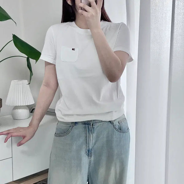 [BUNJANG] Tommy Hilfiger White Pocket Round Short Sleeve T-Shirt - Size M / 타미 화이트 포켓 라운드 반팔티 [ M ]
