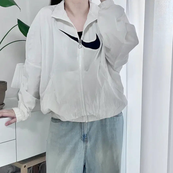[BUNJANG] Nike Center Swoosh Windbreaker Jacket (Ivory, M) / 나이키 아이보리 중앙스우시 바스락 바막 [ M ]