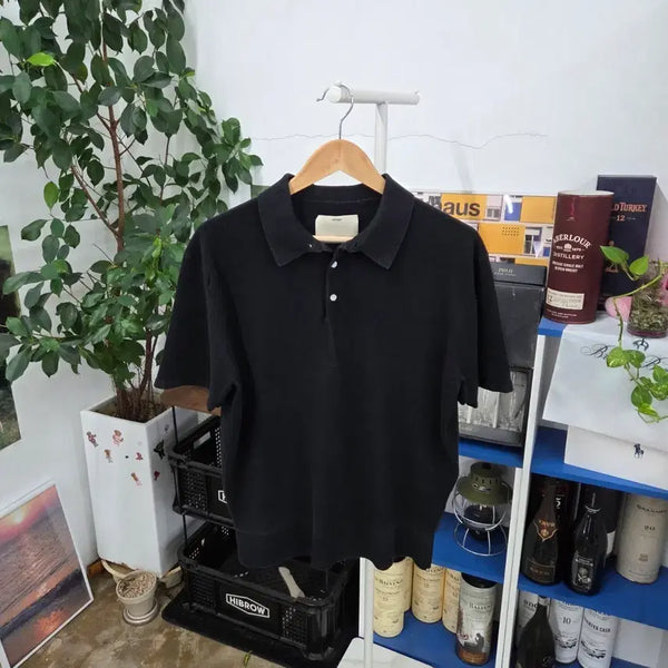 [BUNJANG] Pottery Hard Twist Short Sleeve Comfort Polo Knit 2 / 포터리 하드 트위스트 반팔 컴포트 폴로니트 2