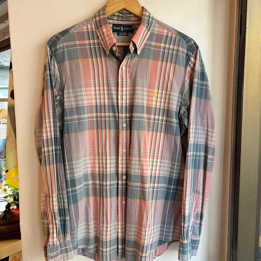 [BUNJANG] Polo Ralph Lauren Pink Grey Check Custom Fit Shirt - Size M / [M] 폴로 랄프로렌 핑크 체크 셔츠