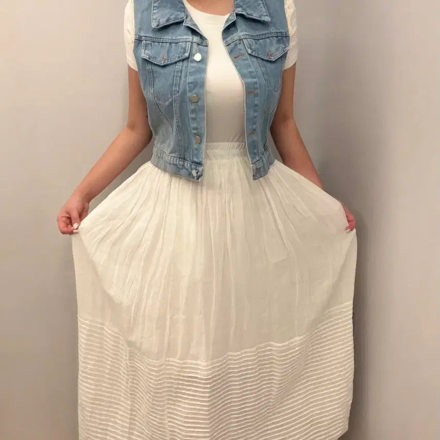 [BUNJANG] Asa Material White Long Pleated Skirt / (새상품) 아사재질 흰색 롱 주름 스커트