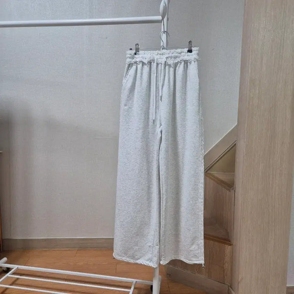 [BUNJANG] Melange Gray Wide Lace-Trim Jogger Pants / 멜란지 그레이 와이드 레이스라인 조거팬츠