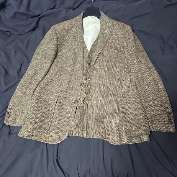 [BUNJANG] Polo Ralph Lauren RL67 Linen Silk Herringbone Brown Jacket & Vest Set 44R / 폴로 린넨실크 RL67 헤링본투피스 브라운 자켓 44R