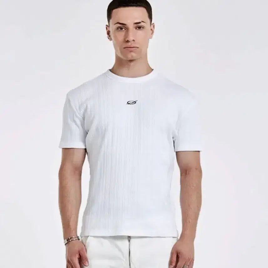 [BUNJANG] 51 Percent Ribbed Knit Short Sleeve T-Shirt White S / S) 51퍼센트 골지 니트 반팔티 화이트