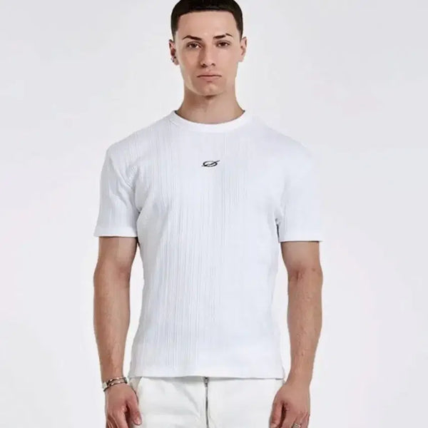 [BUNJANG] 51 Percent Ribbed Knit Short Sleeve T-Shirt White S / S) 51퍼센트 골지 니트 반팔티 화이트