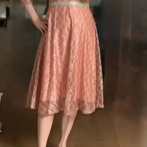 [BUNJANG] Pink Check Pattern Midi Dress / 체크패턴 핑크 원피스