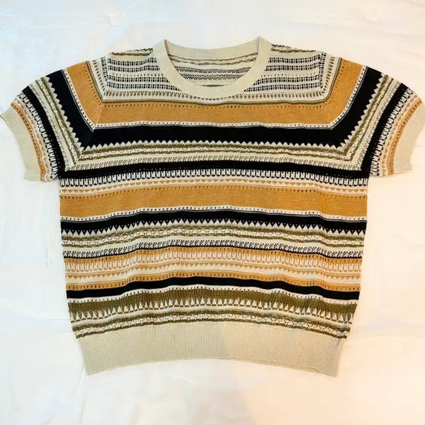 [BUNJANG] Striped Knit Short-Sleeve Top / (새상품) 단가라 짜임 반팔니트