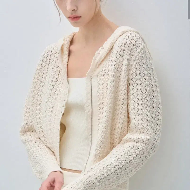[BUNJANG] Mine by Handsome Micro Sequins Crochet Knit Zip-Up Jumper / 한섬 마인 마이크로 시퀸 크로셰 니트 집업점퍼