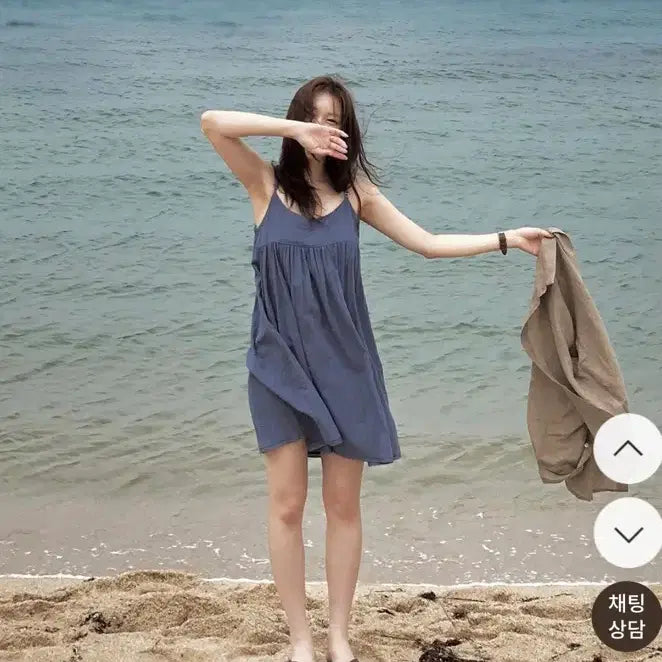 [BUNJANG] Slowand V-neck Mini Dress Ocean Blue / 슬로우앤드 슬앤 숲 뷔스티에 미니 원피스 오션블루