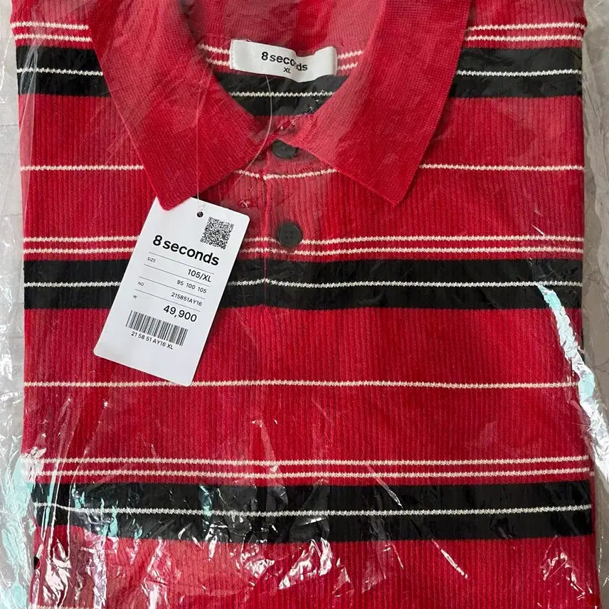 [BUNJANG] 8seconds Striped Collar Short Sleeve Knit Red XL / 새상품, XL) 에잇세컨즈 스트라이프 칼라 반소매 니트 레드
