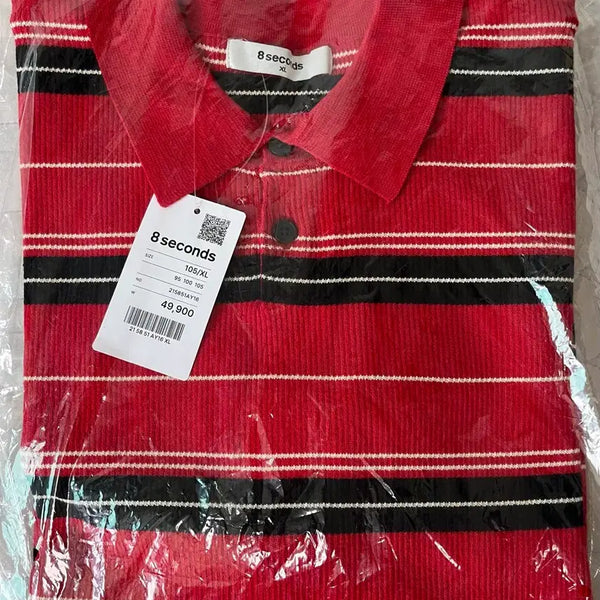 [BUNJANG] 8seconds Striped Collar Short Sleeve Knit Red XL / 새상품, XL) 에잇세컨즈 스트라이프 칼라 반소매 니트 레드