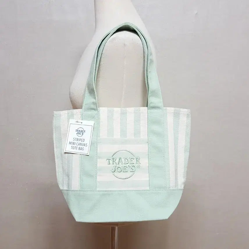 [BUNJANG] Trader Joe's Mint Stripe Canvas Mini Eco Bag / 2026신상)트레이더조 민트 스트라이프 캔버스 미니 에코백