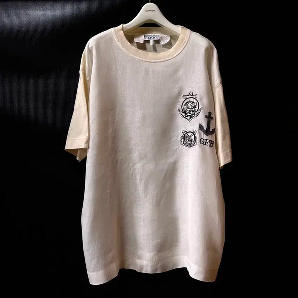[BUNJANG] Gianfranco Ferré 90s Linen Embroidered T-Shirt / XL) 90s Gianfranco Ferre 린넨 자수 티셔츠 Italy