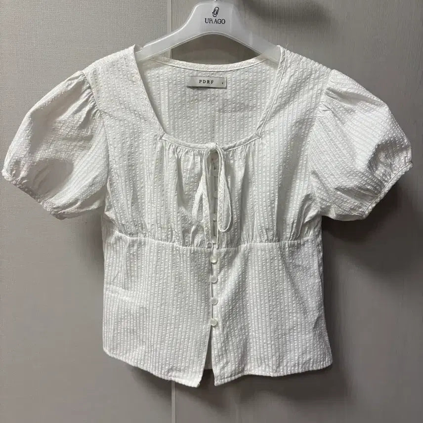[BUNJANG] White Ribbon Puff Blouse / (1회착용)화이트 리본 퍼프 블라우스