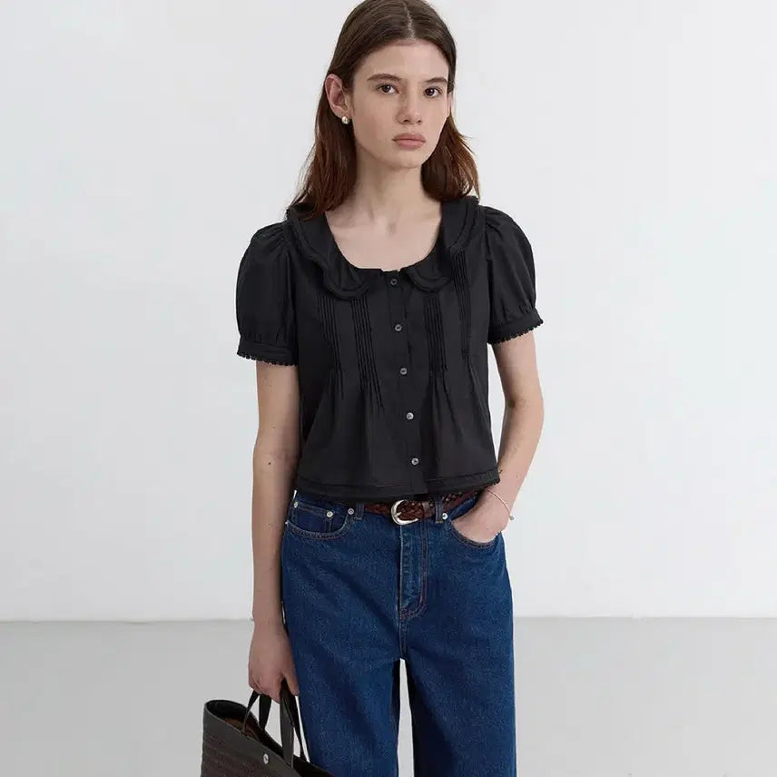 [BUNJANG] Dunst Frill Collared Blouse Black M / 던스트 프릴 블라우스 블랙 M FRILL COLLARED BLOUSE BLACK