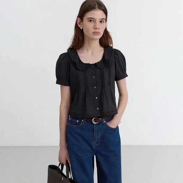 [BUNJANG] Dunst Frill Collared Blouse Black M / 던스트 프릴 블라우스 블랙 M FRILL COLLARED BLOUSE BLACK