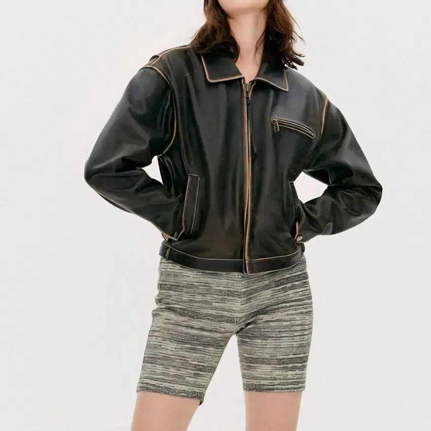 [BUNJANG] TheOpen Product Classic Biker Leather Jacket / 더 오픈프로덕트 클래식 바이커 래더자켓