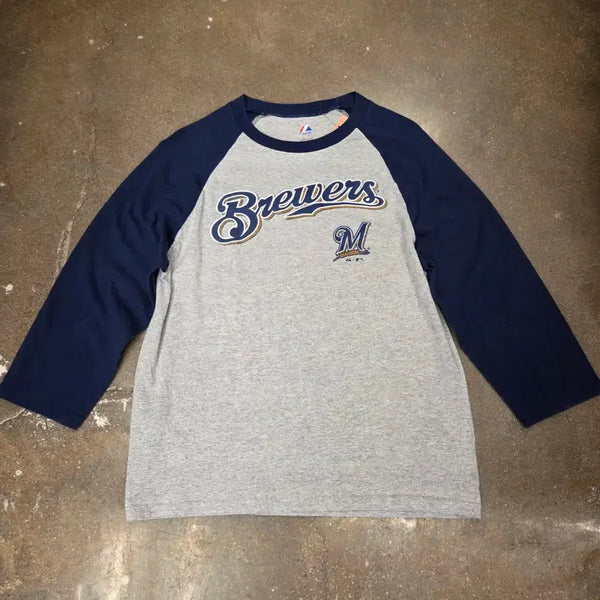 [BUNJANG] Majestic Raglan Navy Grey T-Shirt / 미국빈티지 마제스틱 래글런 네이비 그레이 티셔츠