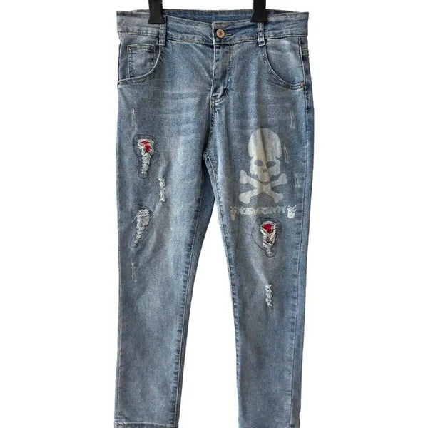 [BUNJANG] Slim Denim Pants with Slash and Damage Details / S/데미지 슬림 데님팬츠