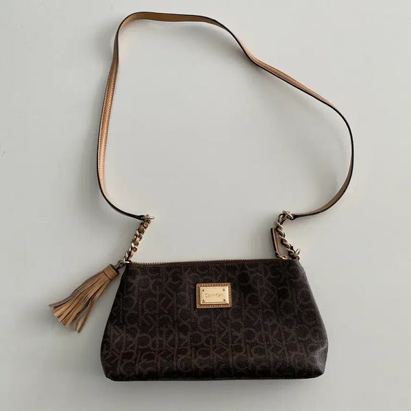 [BUNJANG] Calvin Klein Tassel Monogram Logo Shoulder Bag Brown / (OS) 캘빈클라인 테슬 모노그램 로고 숄더백 브라운